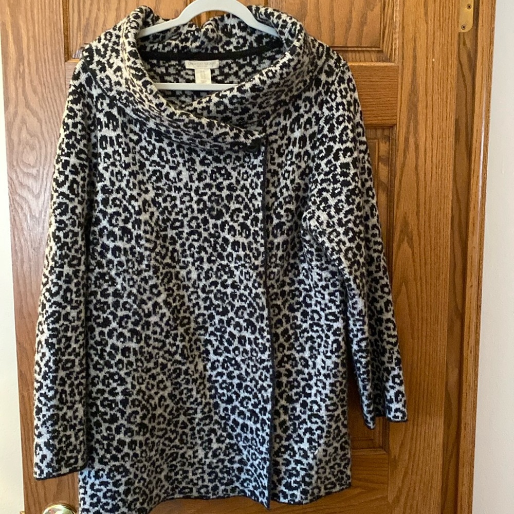 Christian Soriano Leopard Wool Blend Wrap / Cardigan Sweater. 1X.